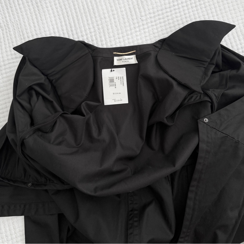 Saint Laurent Wrap Effect Mini Dress Black Cotton Twill Long Sleeve US 6 NWT - Picture 7 of 16